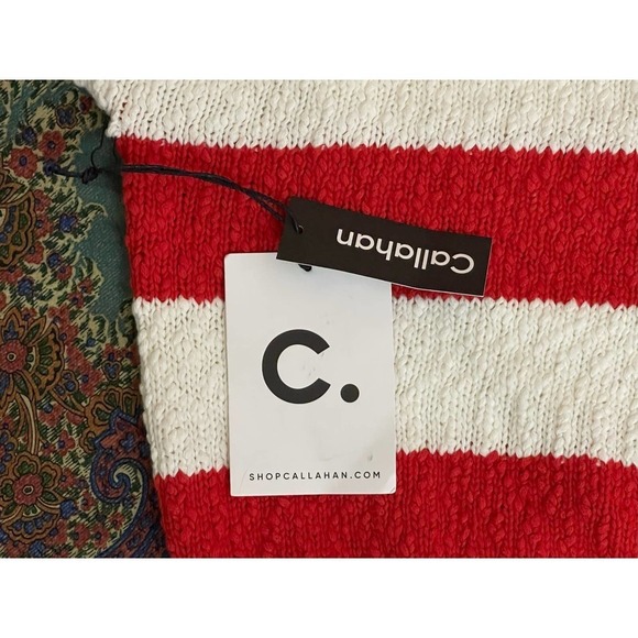 Callahan Revolve Women's‎ V-Back Striped Nubby Cotton Sweater Red White XS New - Picture 8 of 9